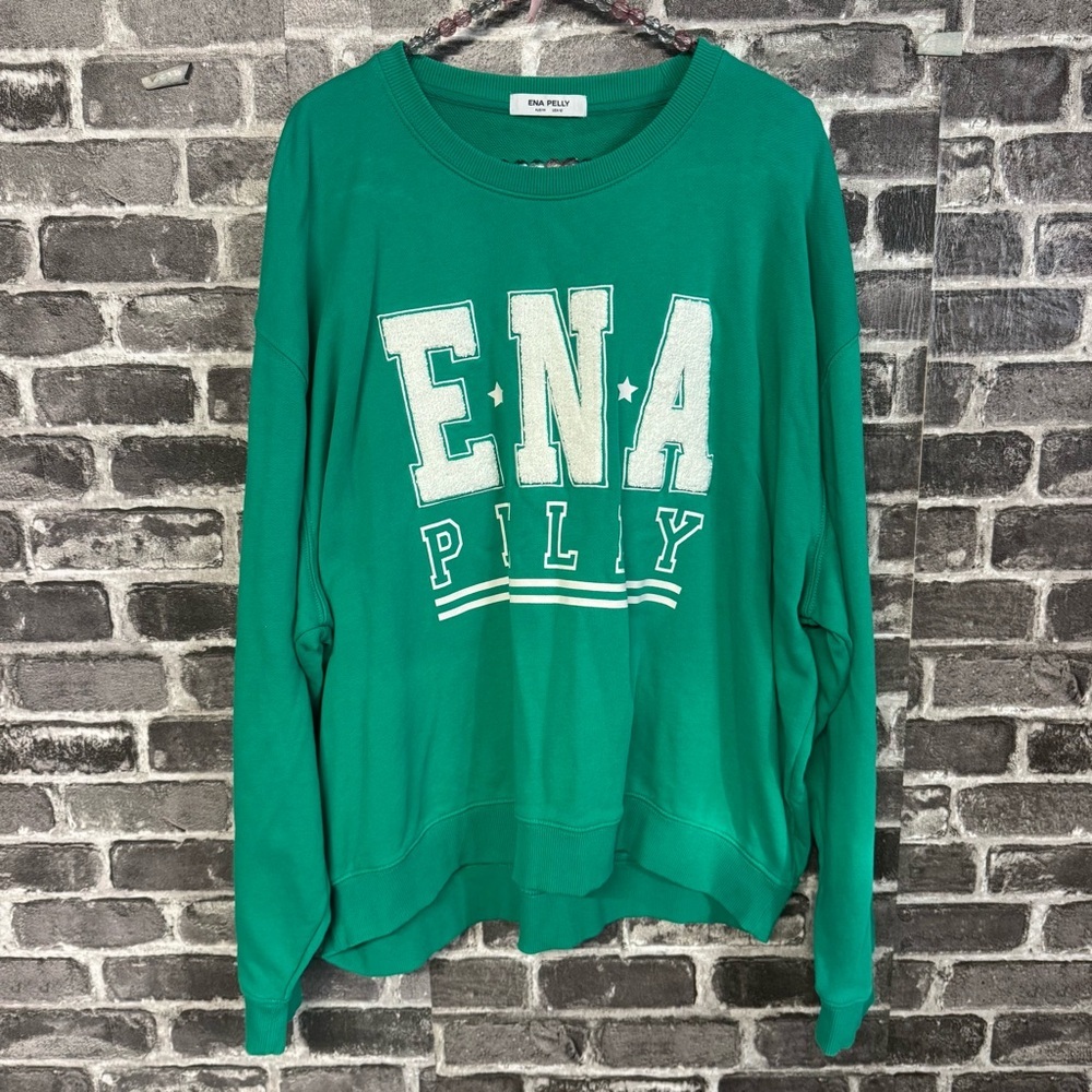 Ena Pelly Pelly Gang sweater green white graphic